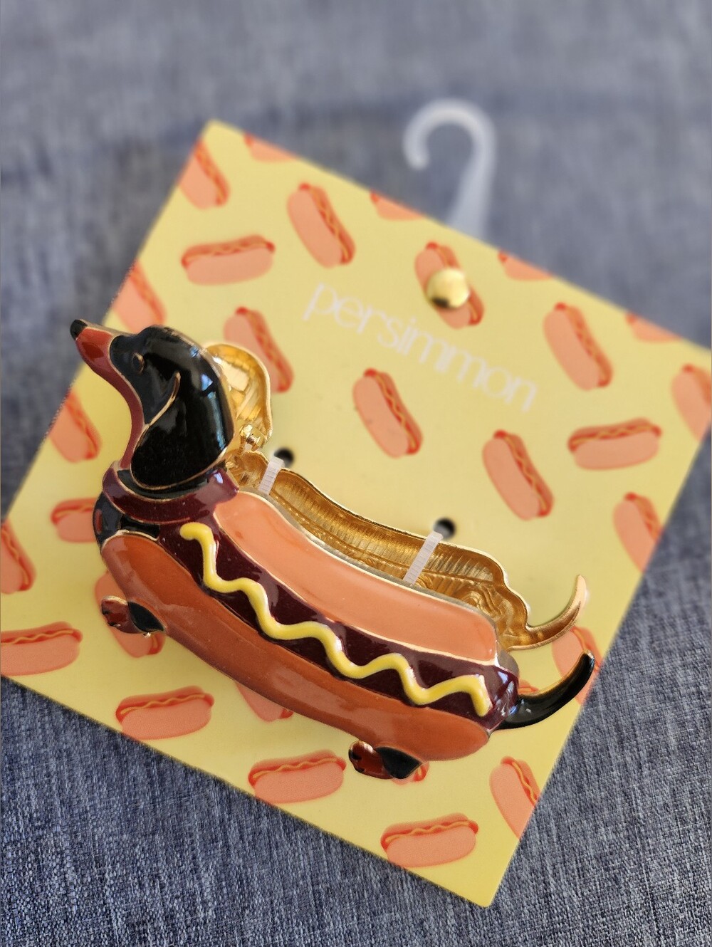 Persimmon Hot Dog Dachshund Hair Clip - Brown & Black NWT
